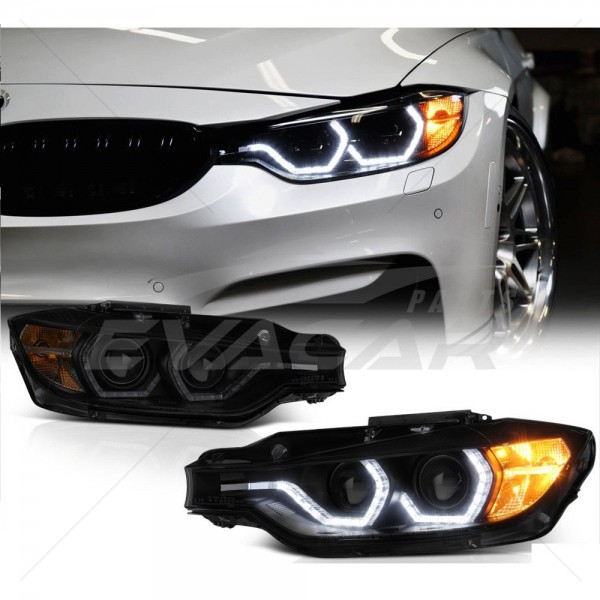 BMW F30 2012-2015 M3 GÖRÜNÜM MERCEKLİ ÇİFT U LED SİYAH FAR SETİ